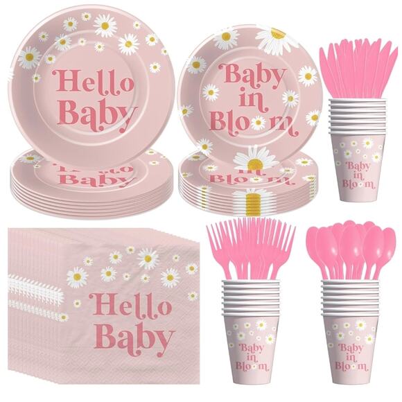 Amazon Other - Baby Shower Decorations Tableware Daisy Party Supplies Baby Girl Serves 24 S22